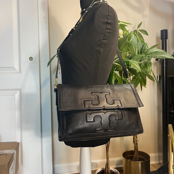 RARE!! ✺ AUTHENTIC TORY BURCH BLACK LEATHER JESSICA SHOULDER BAG!  VINTAGE BEAUT - Picture 9 of 10